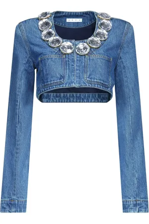 AREA Cropped-Jeansjacke mit Kristallen