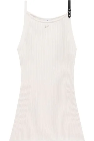 Courrèges Geripptes Strickkleid mit Schnalle