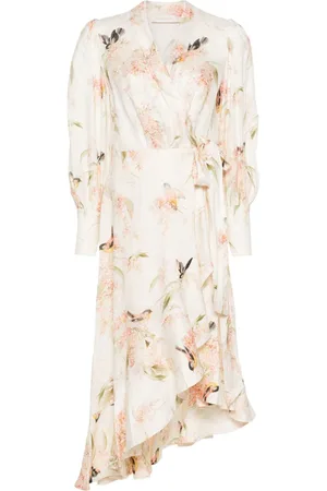 ZIMMERMANN Gewickeltes Midikleid mit Coral Birds-Print