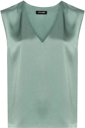 Styland Ärmellose Satinbluse mit V-Ausschnitt