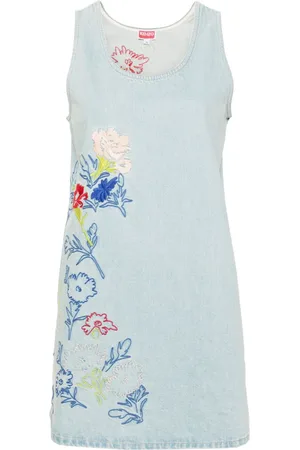 Kenzo Jeanskleid mit Drawn Flowers-Stickerei