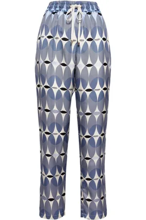LORENA ANTONIAZZI Stretchbund-Seidenhose mit grafischem Print