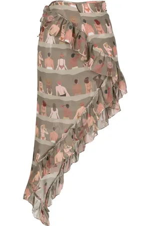 AMIR SLAMA Asymmetrischer Seidenrock mit grafischem Print