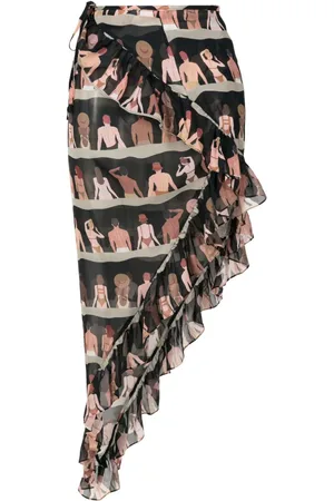AMIR SLAMA Asymmetrischer Seidenrock mit grafischem Print