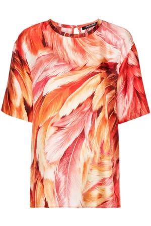 Roberto Cavalli Seiden-T-Shirt mit Gefieder-Print