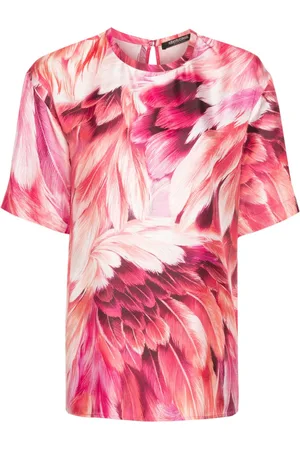 Roberto Cavalli Seiden-T-Shirt mit Gefieder-Print