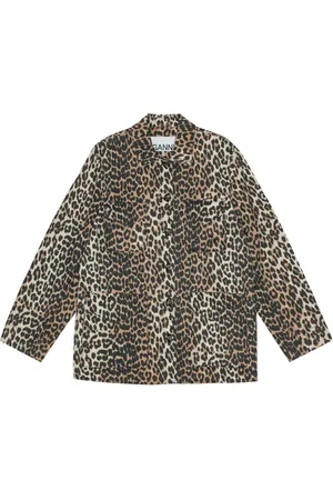 Ganni Canvas-Hemdjacke mit Leoparden-Print
