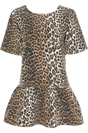 Ganni Jeans-Minikleid mit Leoparden-Print