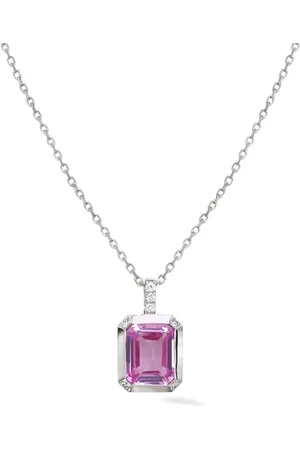 Lark & Berry 14kt Blossom Weißgoldhalskette mit Diamanten und Saphiren