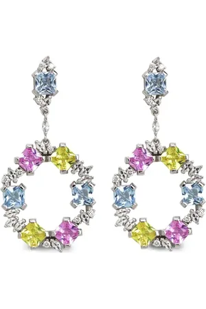 Lark & Berry 14kt Blossom Weißgold-Hängeohrringe mit Schmucksteinen