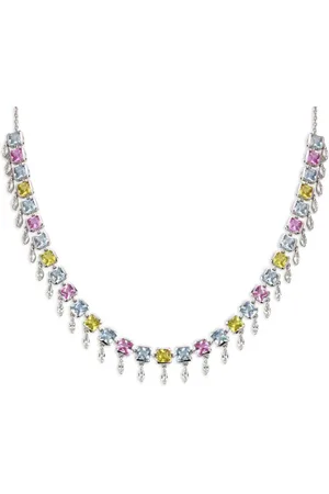 Lark & Berry 14kt Full Blossom Weißgoldhalskette mit Diamanten und Saphiren