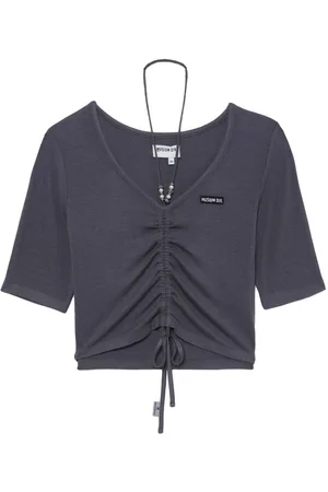 Musium Div. Gerafftes T-Shirt mit V-Ausschnitt