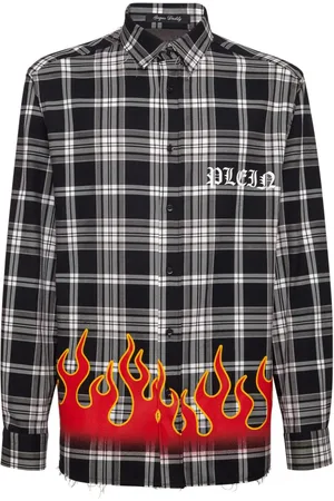 Philipp Plein Kariertes Hemd mit Flammen-Print