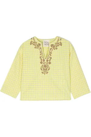 DOUUOD KIDS Karierte Bluse mit Stickerei