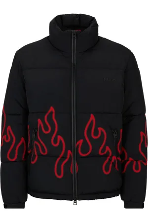 HUGO BOSS Gesteppte Jacke mit Flammen-Print