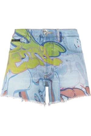 Philipp Plein Kurze Jeans-Shorts mit Graffiti-Print