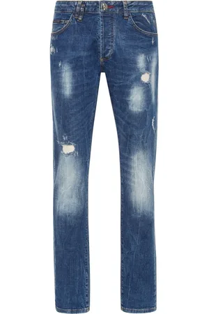 Philipp Plein Halbhohe Lion Circus Slim-Fit-Jeans