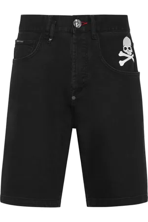 Philipp Plein Jeans-Shorts mit Totenkopf-Stickerei