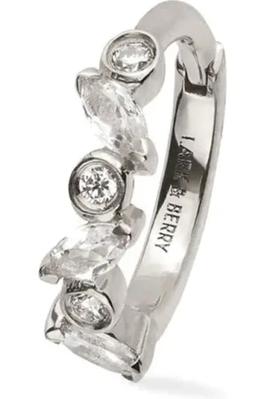 Lark & Berry Mittelgroße 14kt Veto Weißgoldcreole mit Diamanten und Saphir