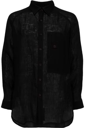 YOHJI YAMAMOTO Leinenhemd mit Kontrasteinsätzen