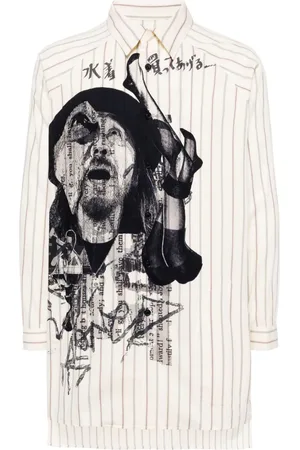 YOHJI YAMAMOTO Gestreiftes Hemd mit Porträt-Print