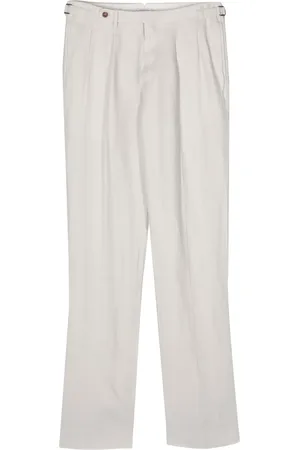 Boglioli Gerade Leinenhose mit Fischgrätenmuster