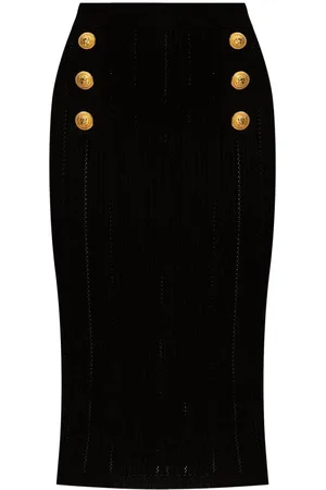 Balmain Gerippter Bleistiftrock mit Zierknöpfen