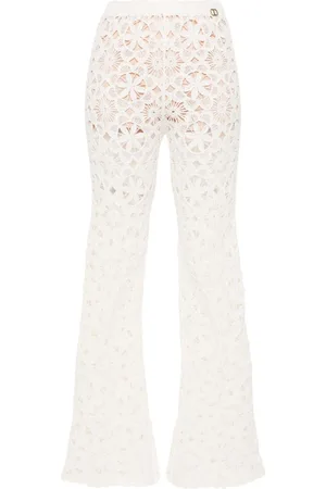 Twin-Set Gehäkelte Schlaghose mit Blumen