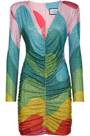 Philipp Plein Kristallverziertes Minikleid mit Regenbogen-Print