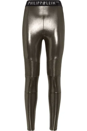 Philipp Plein Lamé-Leggings mit Logo-Bund