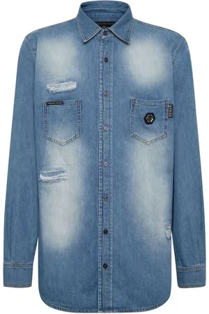 Philipp Plein Crystal Skull Jeanshemd