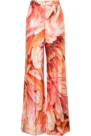 Roberto Cavalli Weite Hose mit Feder-Print