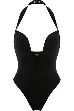 Balmain Neckholder-Badeanzug mit tiefem Ausschnitt