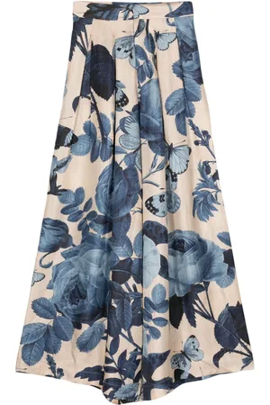 BIYAN Palazzohose aus Seide mit Rosen-Print