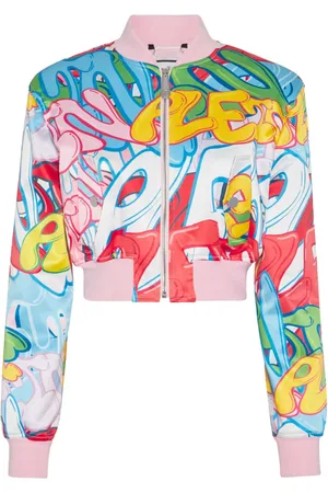 Philipp Plein Cropped-Bomberjacke aus Satin mit Graffiti-Logo