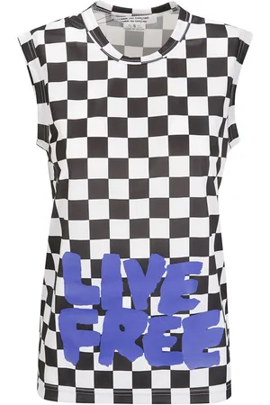 Comme des Garçons Kariertes Top mit Slogan