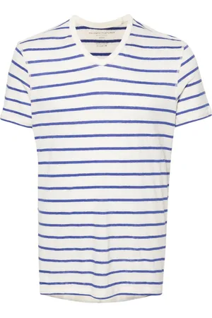 Majestic Gestreiftes T-Shirt mit V-Ausschnitt
