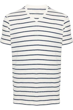 Majestic Gestreiftes T-Shirt mit V-Ausschnitt