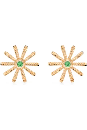 HARWELL GODFREY 18kt Tiny Sunflower Gelbgoldohrstecker mit Tsavorit