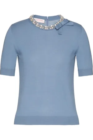 VALENTINO GARAVANI Fein gestricktes T-Shirt mit Kristallen