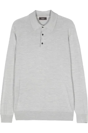 PESERICO SIGN Meliertes Poloshirt mit langen Ärmeln