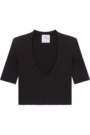 Courrèges Geripptes Stricktop mit V-Ausschnitt