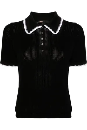 Maje Gestricktes Poloshirt mit Häkelbesatz