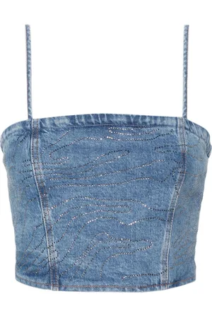 ROTATE Cropped-Top aus Denim mit Strass