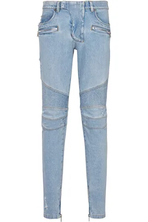 Balmain Halbhohe Biker Skinny-Jeans