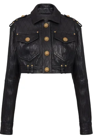 Balmain Gesteppte Cropped-Bikerjacke aus Leder