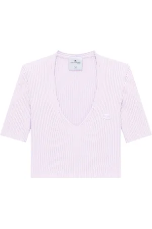 Courrèges Geripptes Stricktop mit V-Ausschnitt