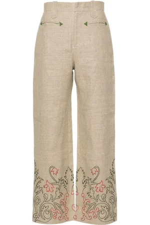 BODE Leinenhose mit Blumenstickerei