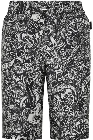 Philipp Plein Shorts aus Seide mit Tattoo-Print