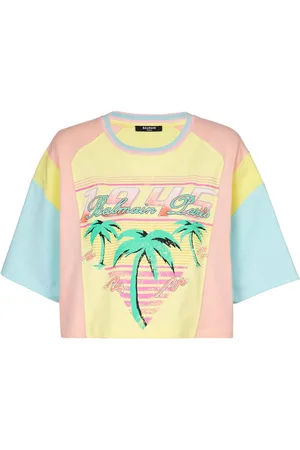Balmain Cropped-T-Shirt mit Palmen-Print